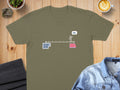 T-shirt with a humorous graphic of a stick figure labeled "Me" on a scale from "Professionally Functional" to "Mentally Exhausted."