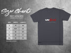 Unbranded unisex CVC t-shirt size chart with measurements for size, width, and length.