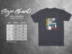 Next Level 6210 unisex t-shirt size chart and graphic t-shirt.