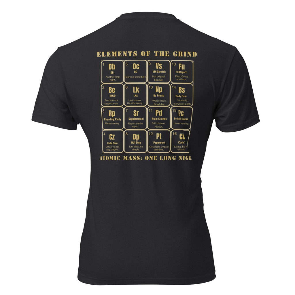 Black shirt with periodic elements of the grind on the back LEO edition. Tactical Pause Apparel