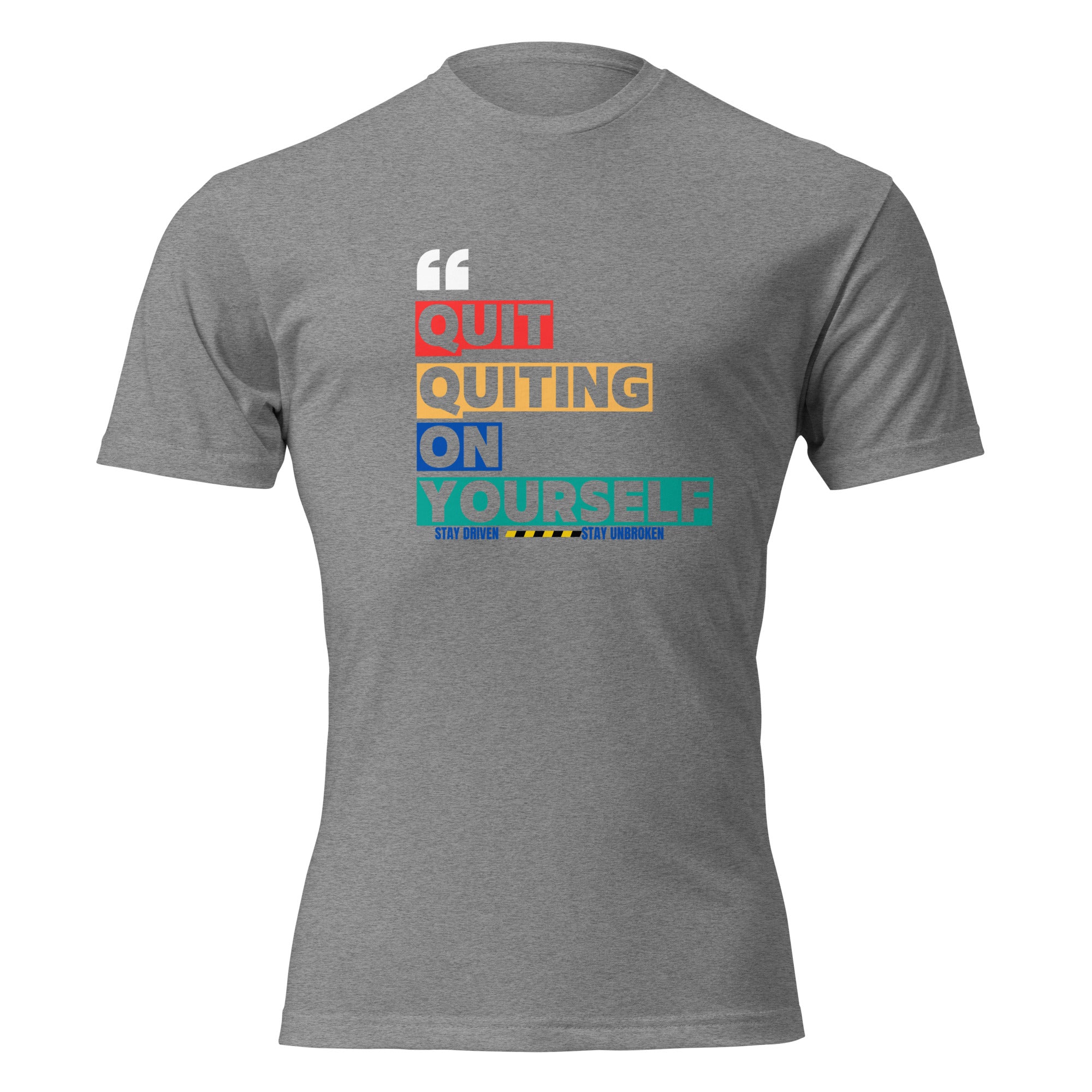 "Quit Quitting On Yourself" graphic tee in Dark Heather Gray, front view — Tactical Pause Apparel