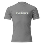 "I Remain Unbroken" graphic tee in Dark Heather Gray, front view — Tactical Pause Apparel
