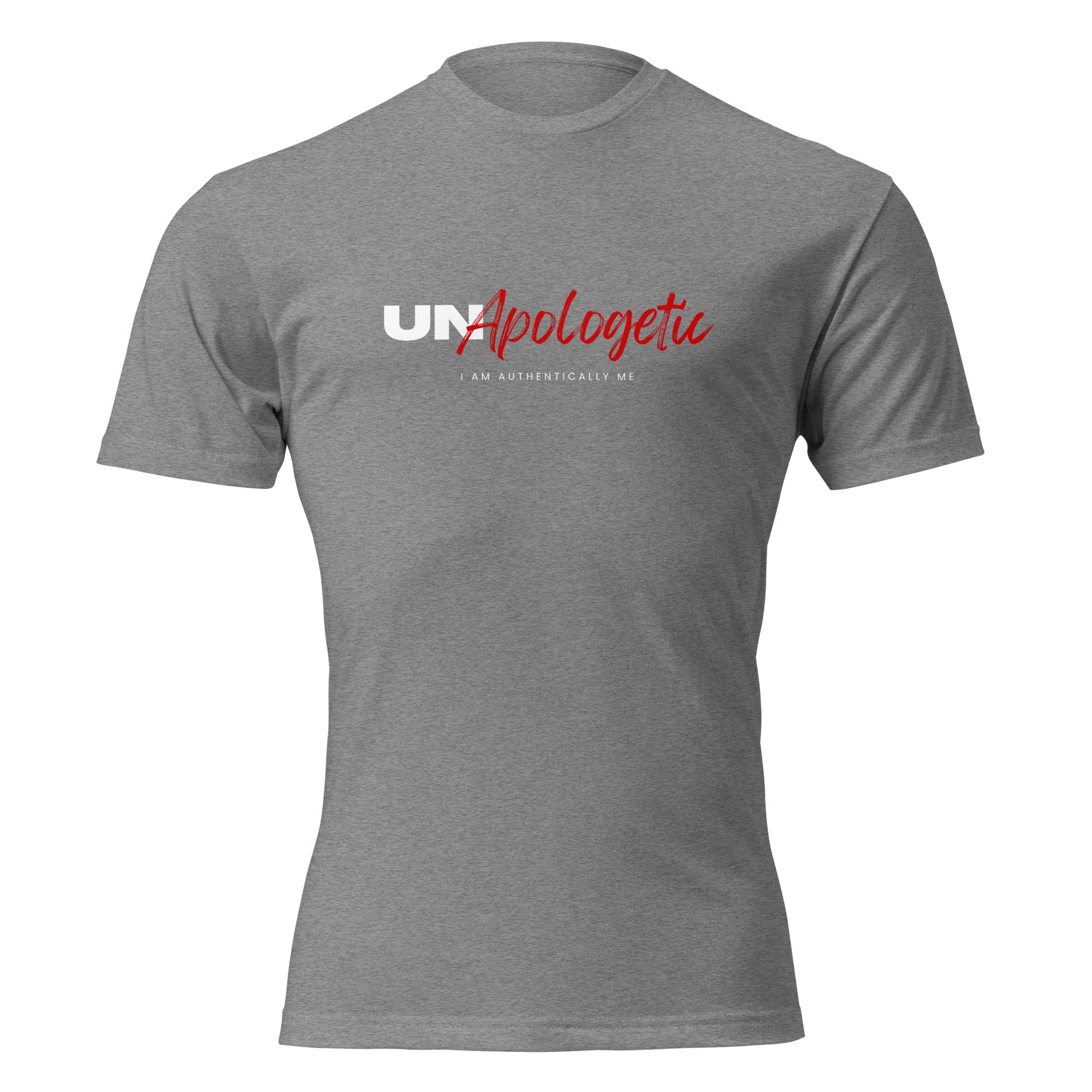 "UNApologetic" graphic tee in Dark Heather Gray, front view — Tactical Pause Apparel