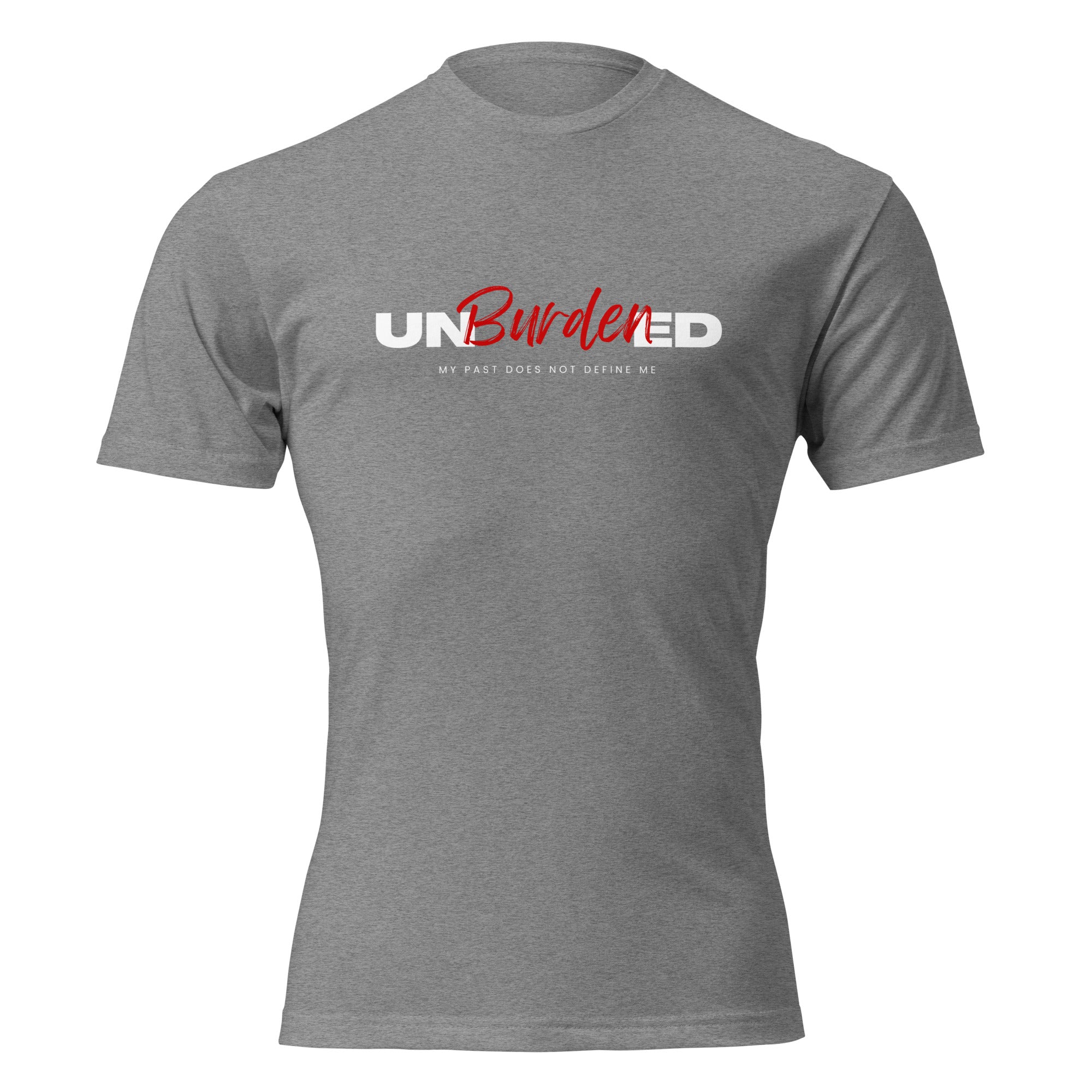 "UNBurdened" graphic tee in Dark Heather Gray, front view — Tactical Pause Apparel