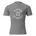 unisex CVC tee with circular graphic reading "Be The Reason — 22 — This Number Falls" — veteran mental health awareness shirt by Tactical Pause