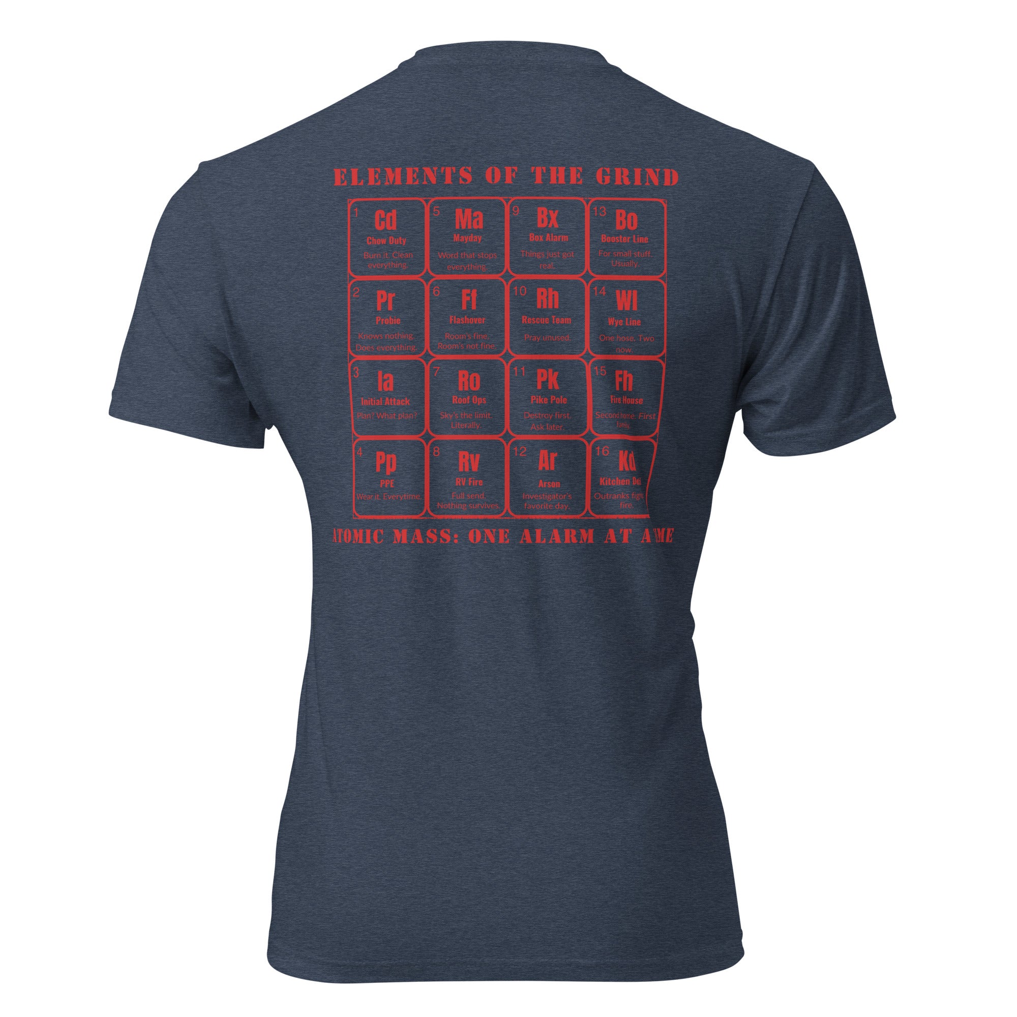"The Grind | Fire Edition" graphic tee in Midnight Navy, back view — Tactical Pause Apparel