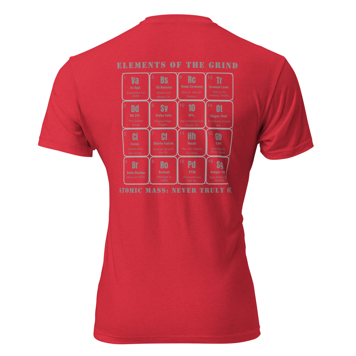 "The Grind | Vet Edition" graphic tee in Red, back view — Tactical Pause Apparel