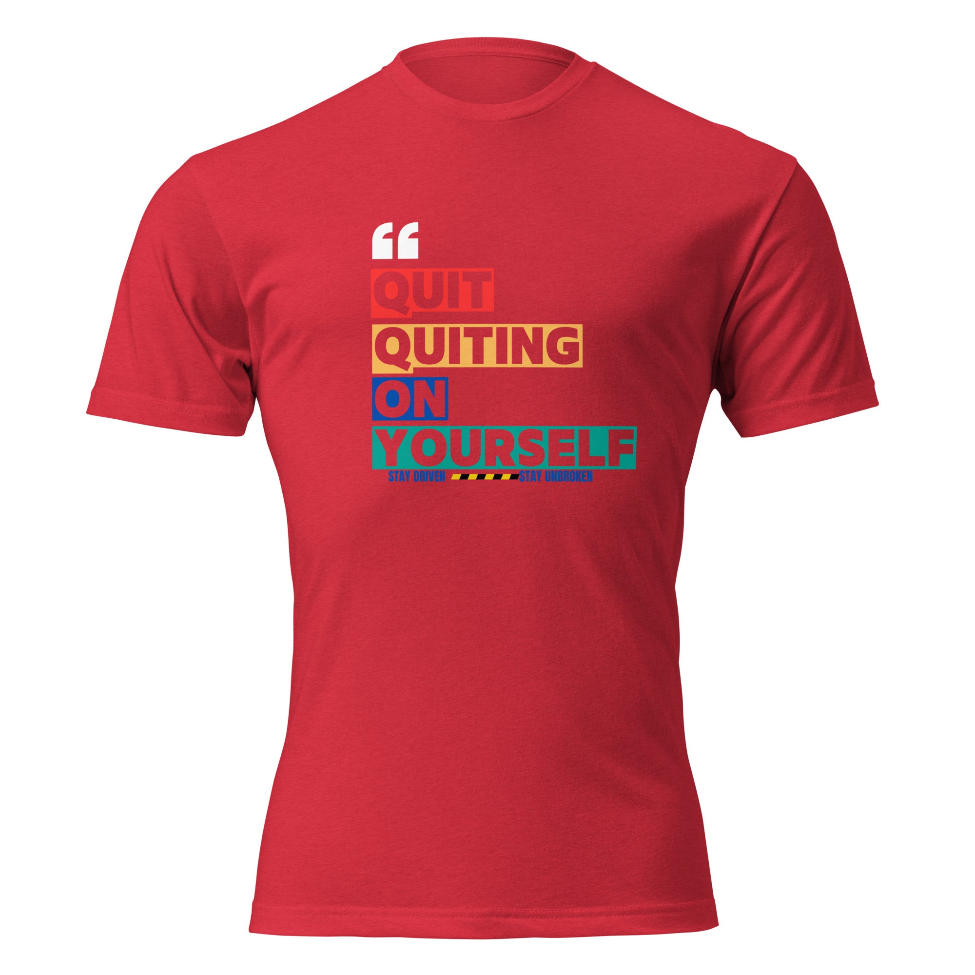 "Quit Quitting On Yourself" graphic tee in Red, front view — Tactical Pause Apparel