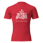 "Not Broken, Just Wired Different" graphic tee in Red, front view — Tactical Pause Apparel