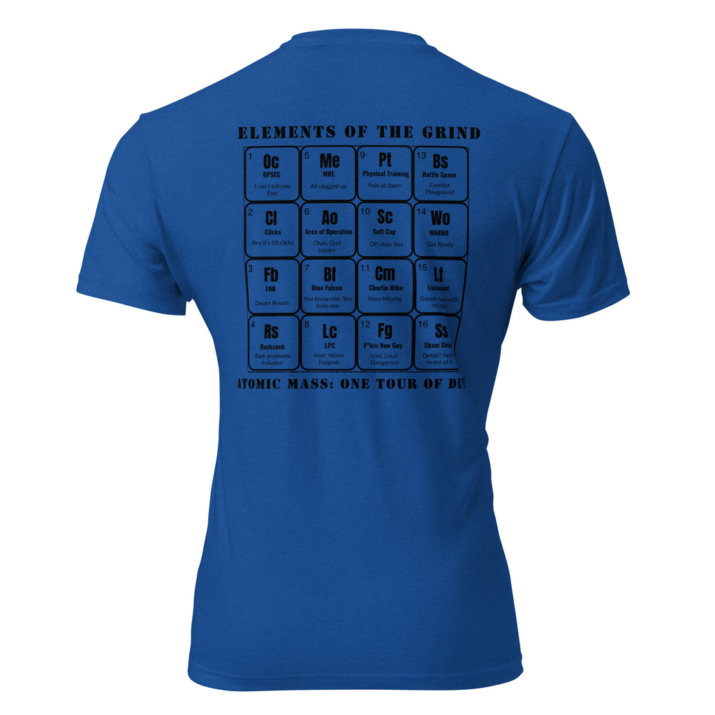 "The Grind | Military Edition" graphic tee in Royal Blue, back view — Tactical Pause Apparel