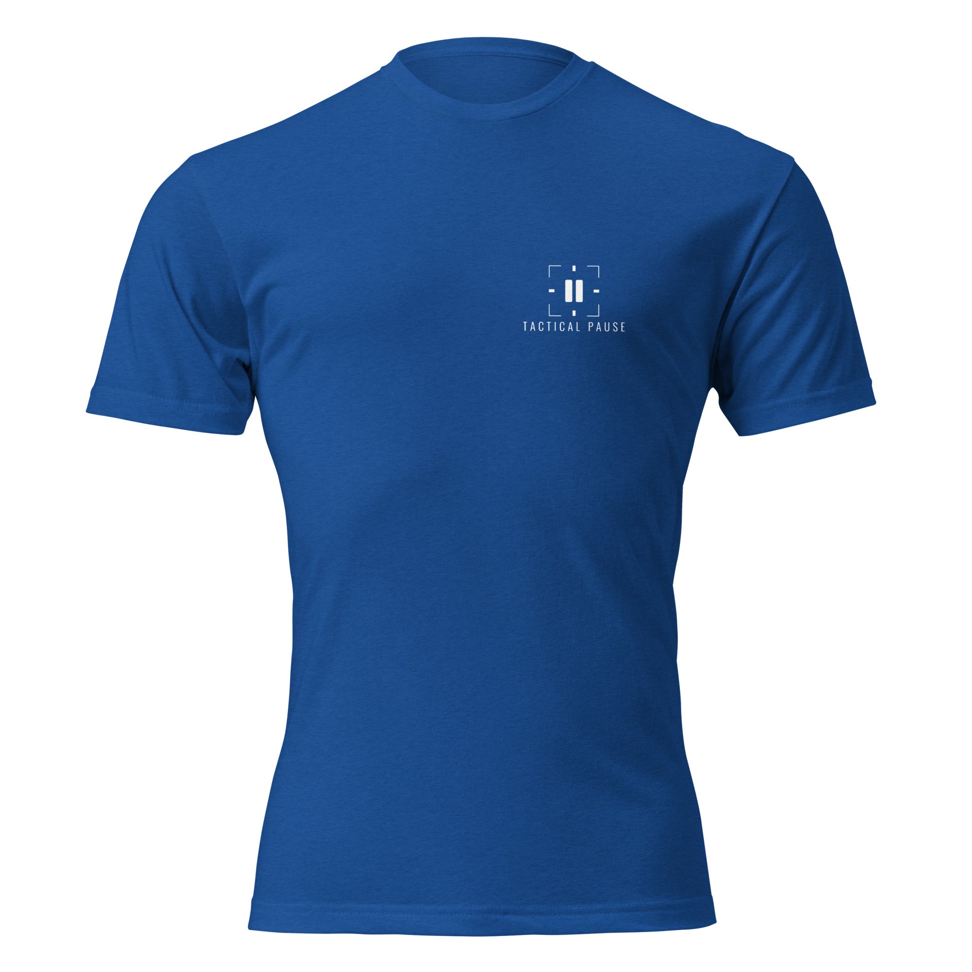 "The Grind | Vet Edition" graphic tee in Royal Blue, front view — Tactical Pause Apparel