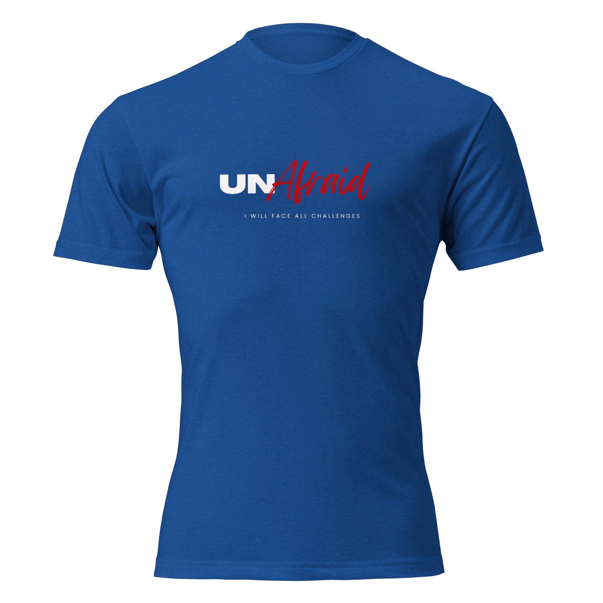 "UNAfraid" graphic tee in Royal Blue, front view — Tactical Pause Apparel