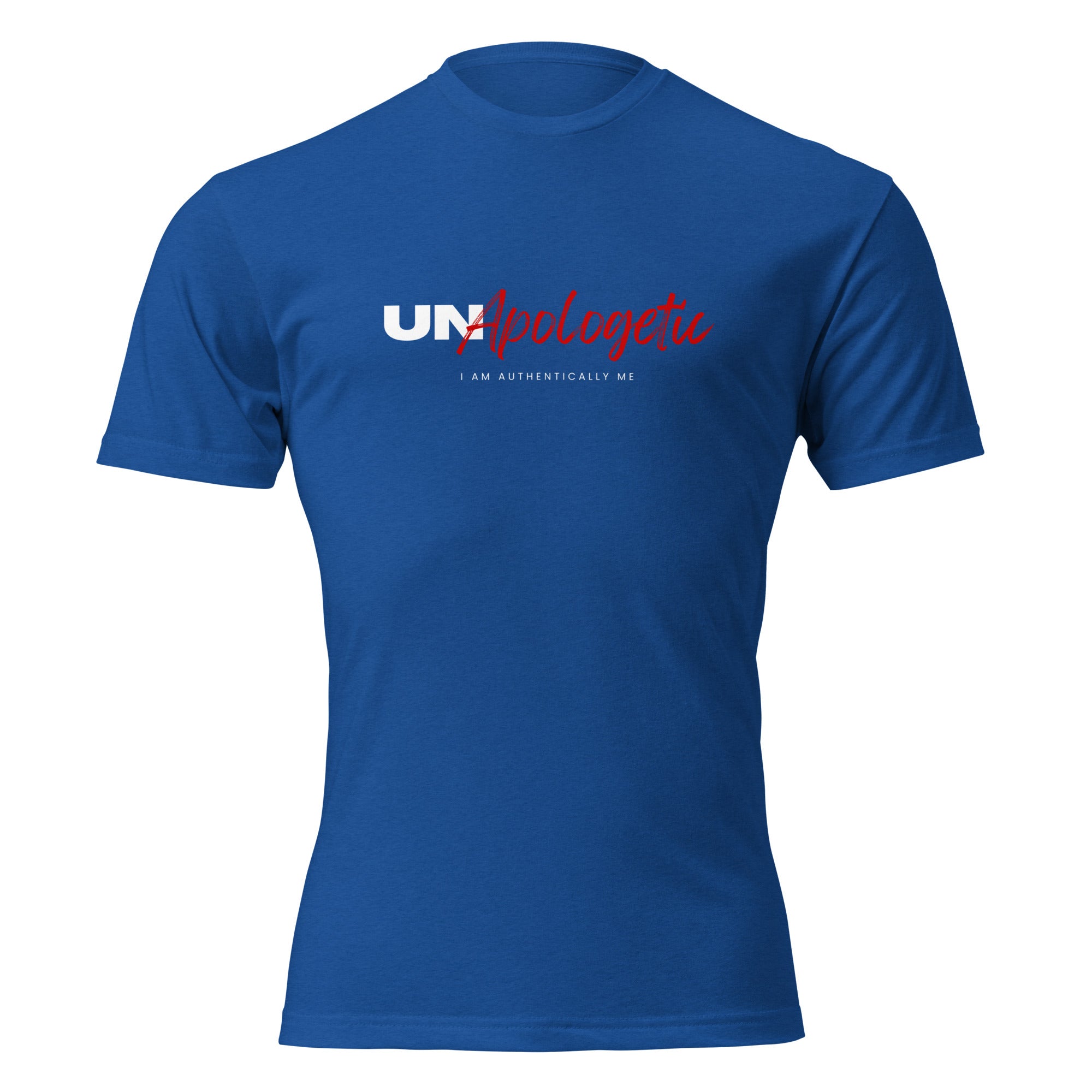"UNApologetic" graphic tee in Royal Blue, front view — Tactical Pause Apparel